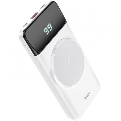 Power Bank Hoco J76 Bobby Magnetic 10000mAh με Ασύρματη Φόρτιση και Βάση Στήριξης Τηλεφώνου με USB-A και USB-C Λευκό